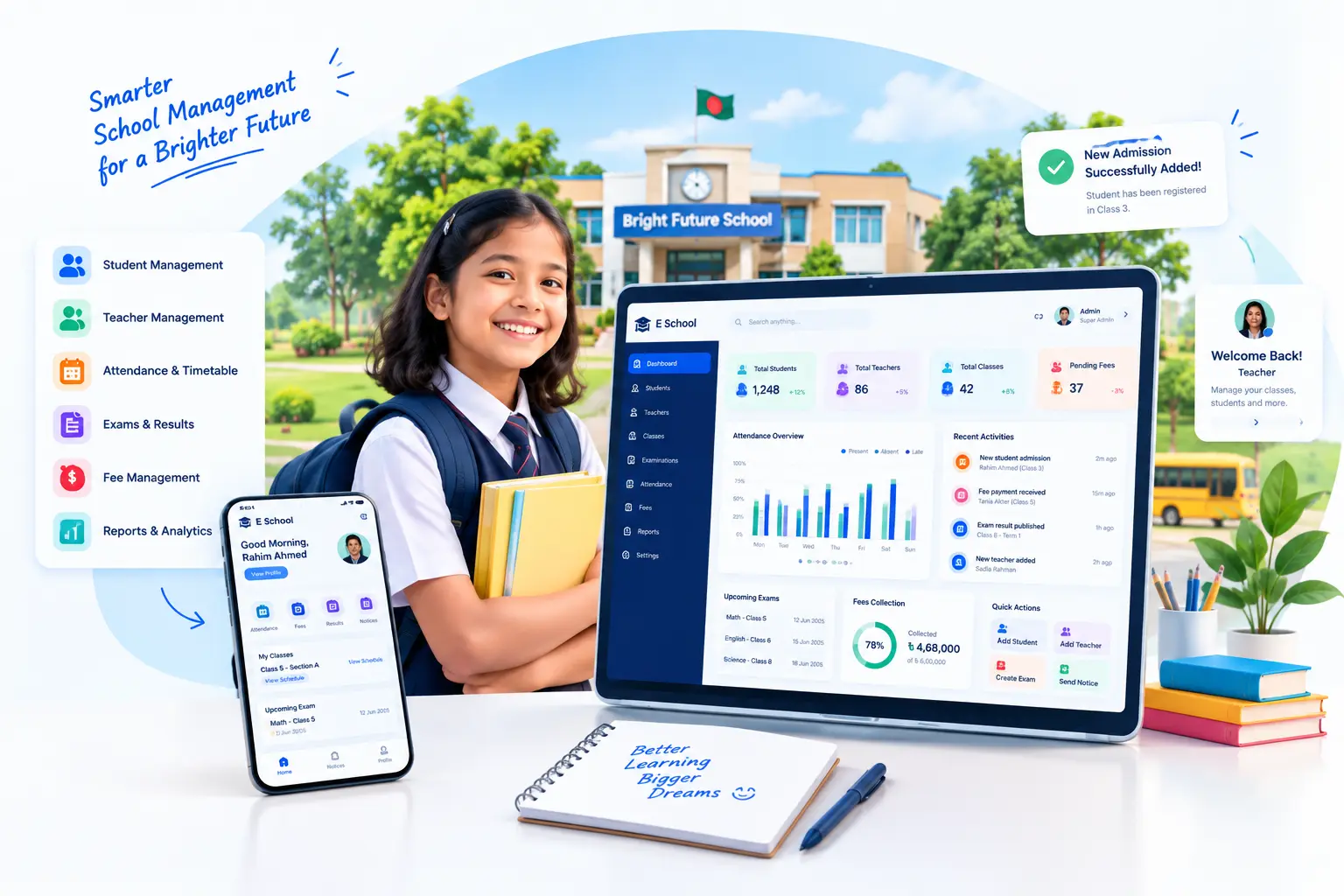 eSchool ERP — Complete School Management Dashboard and Mobile App with Student and School Campus